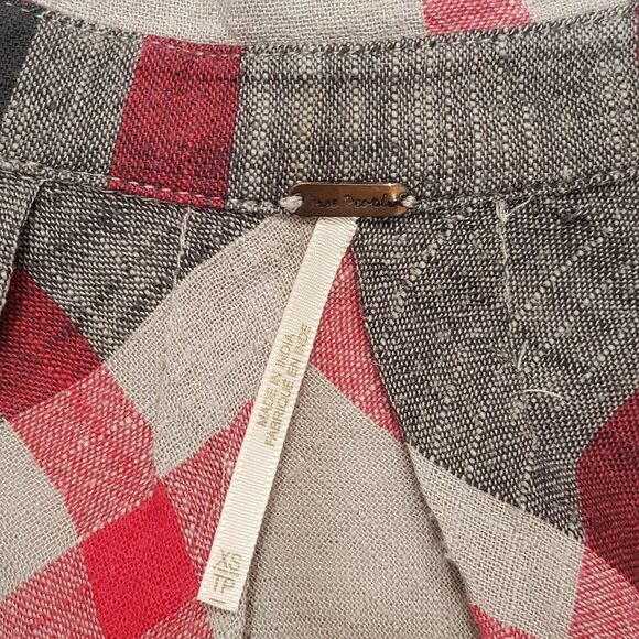 Free People Plaid Hi Lo Tunic Top Ruffle Back Hem Cotton Boho Hippie Size XS - Picture 11 of 12